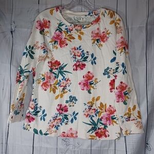 LOFT 100% Cotton Women's Floral Print Top - Cream and Pink Size S